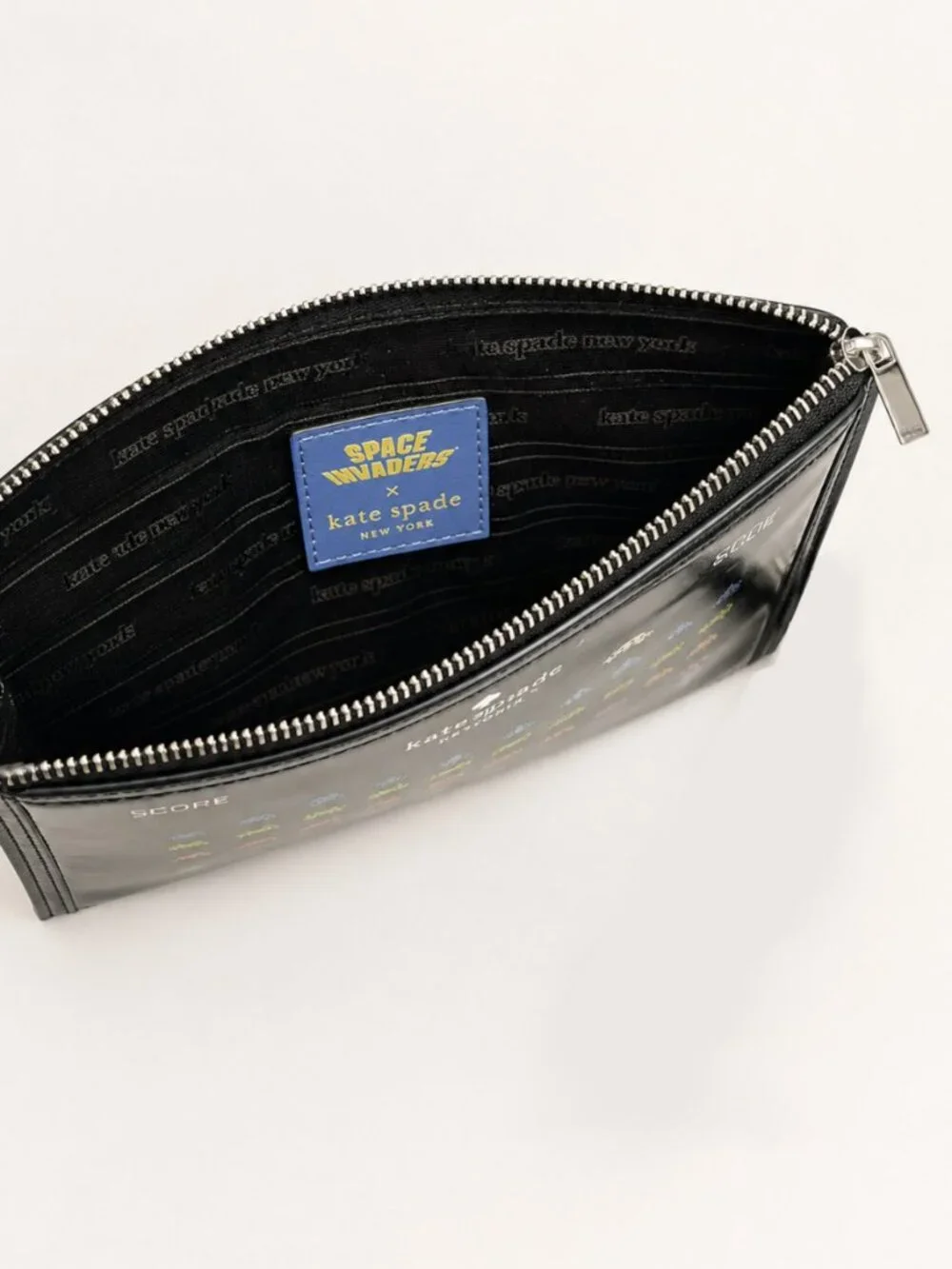 Space Invaders x Kate Spade Glitter Patent Wristlet KI754 NWT Black